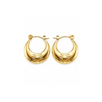 18K Gold Plated Engraved Floral Crescent Hoops