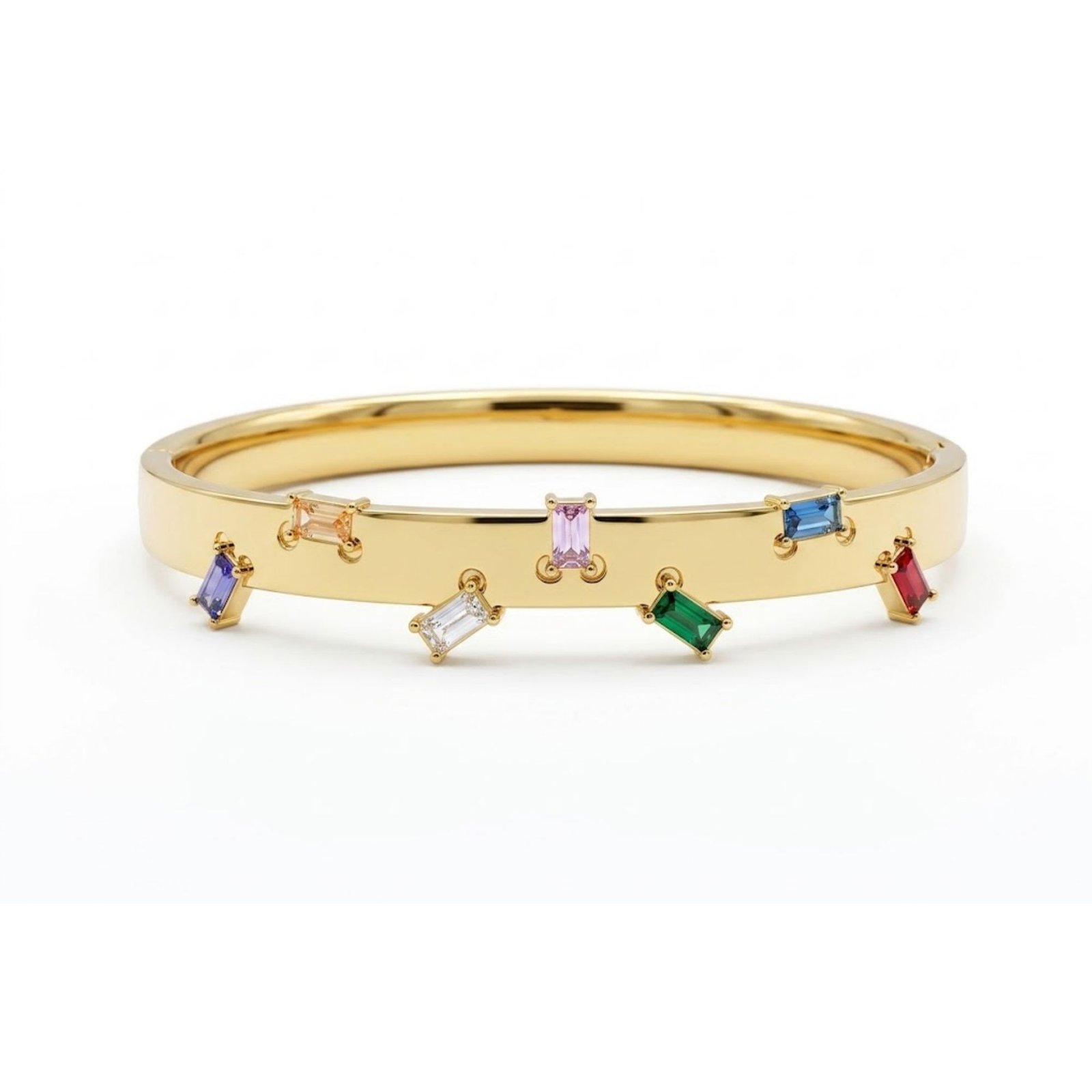 122 - Copy 18K Gold Plated Rainbow Baguette Gemstone Bangle