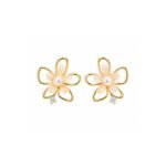 YouGorgeous 18K gold plated floral stud earrings with translucent resin petals and pearl center