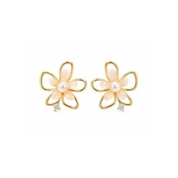 YouGorgeous 18K gold plated floral stud earrings with translucent resin petals and pearl center