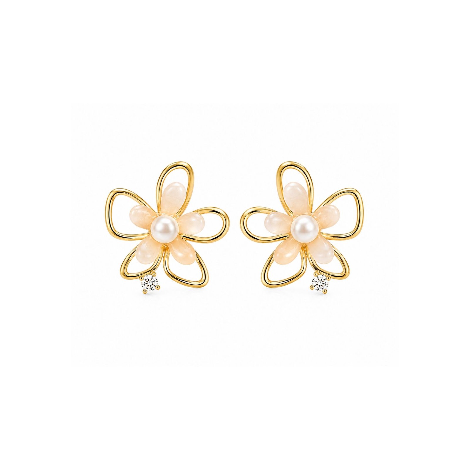 131 YouGorgeous 18K gold plated floral stud earrings with translucent resin petals and pearl center