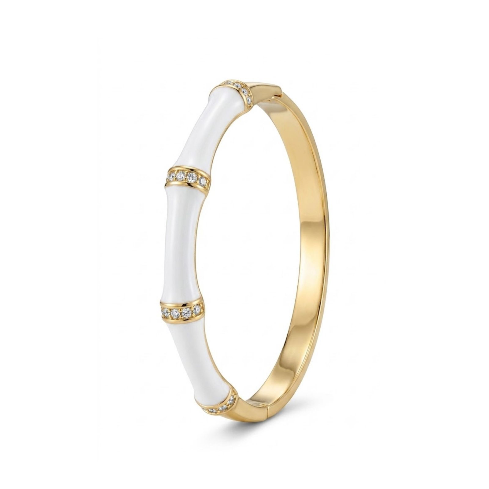 135 YouGorgeous 18K Gold Plated White Enamel Bamboo Hinged Bangle
