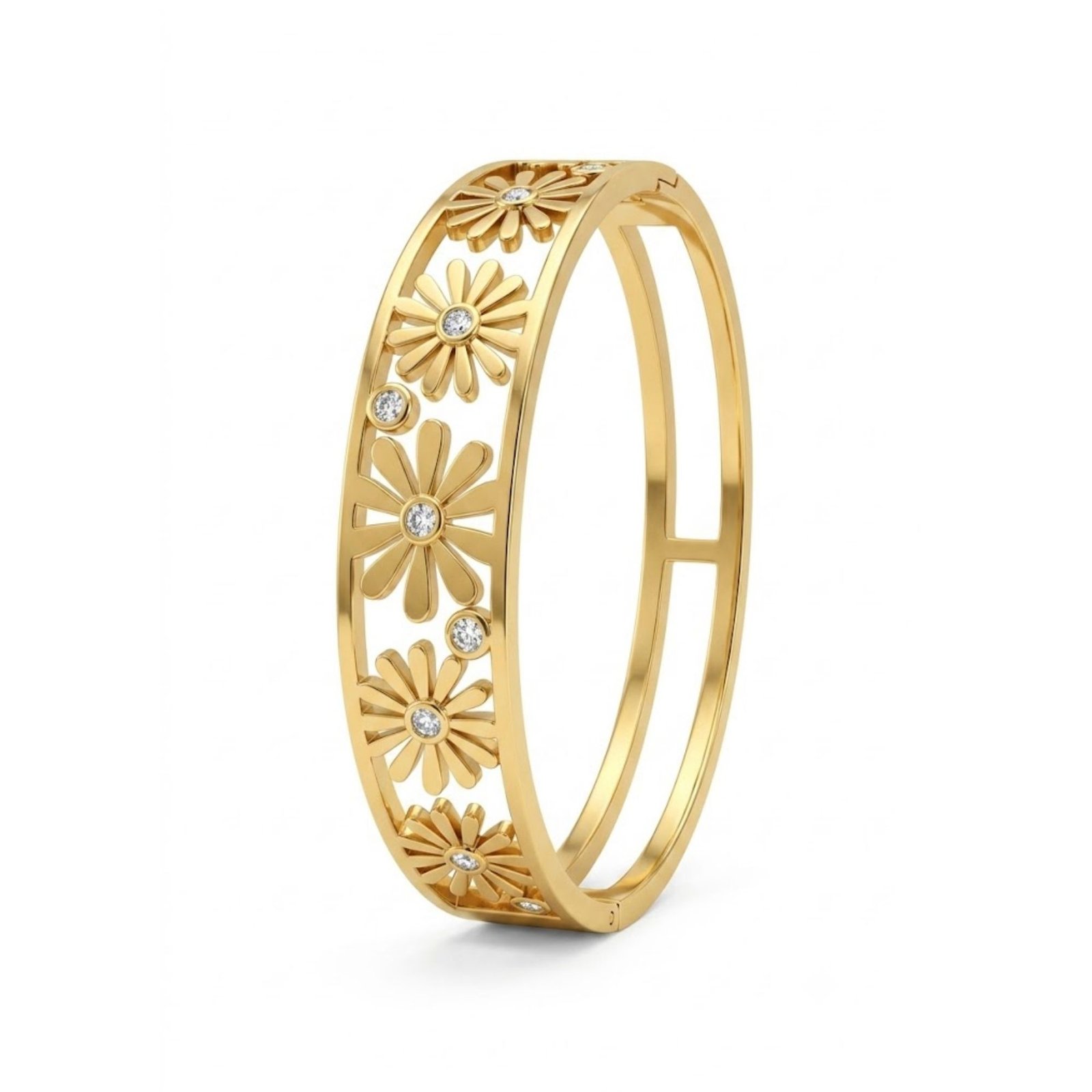 138 - Copy YouGorgeous 18K Gold Plated Floral Cut-Out Daisy Hinged Bangle