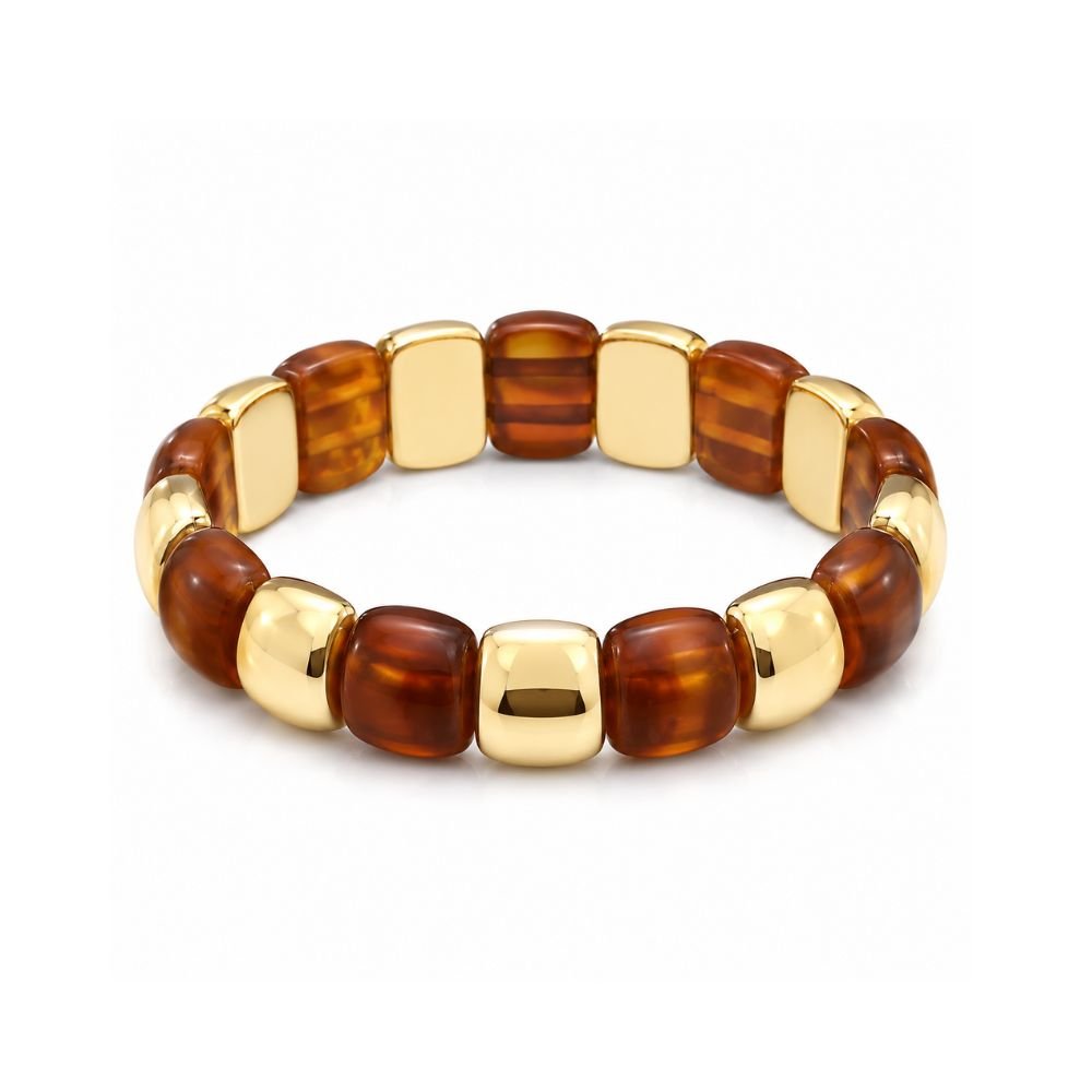 16 Amber Resin & Gold Bead Stretch Bracelet