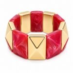 Red Marbled Resin & Gold Pyramid Stretch Bracelet