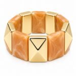Peach Marbled Resin & Gold Pyramid Stretch Bracelet