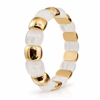 White Resin & Gold Bead Stretch Bracelet