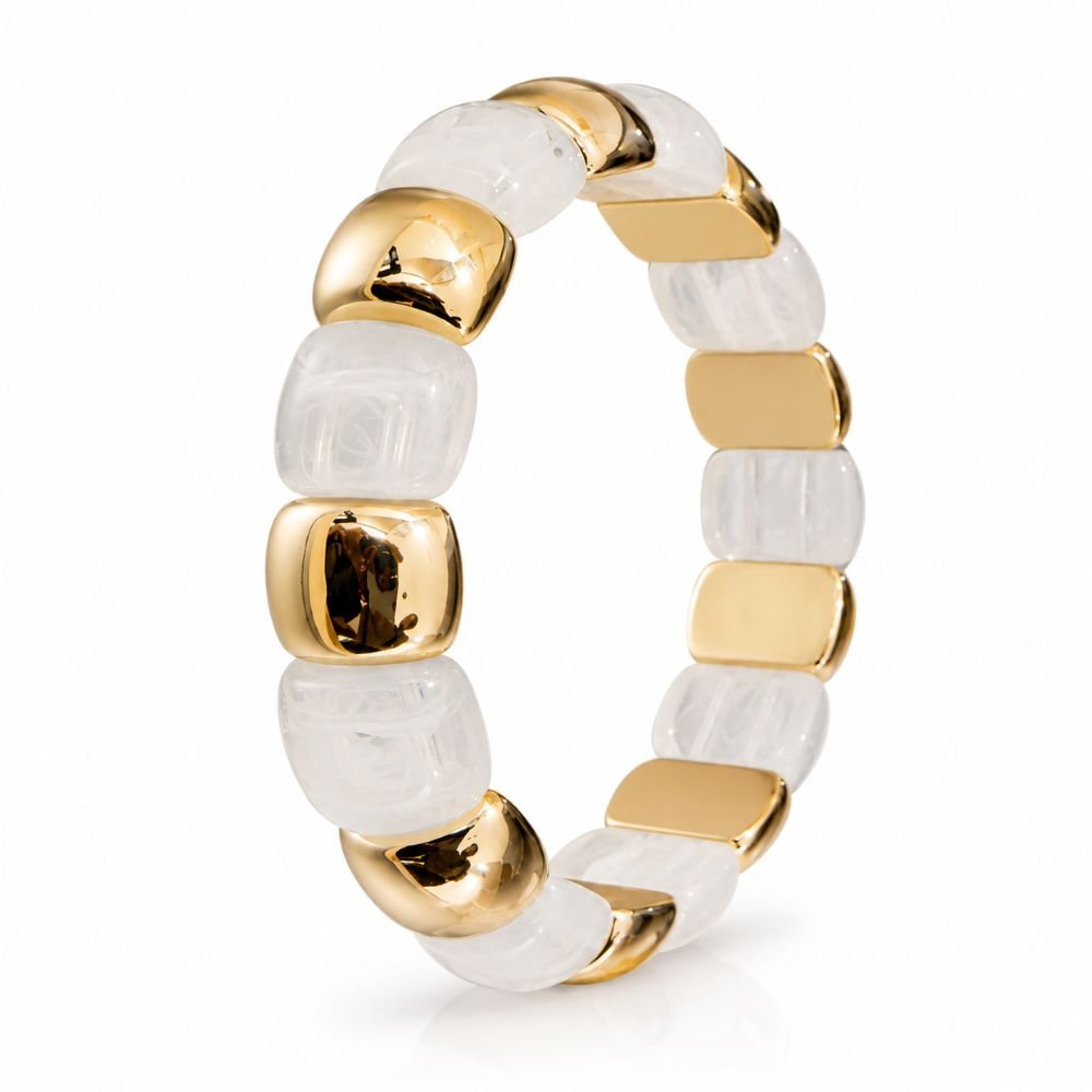 20 White Resin & Gold Bead Stretch Bracelet