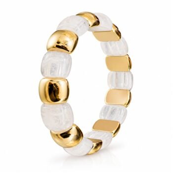 White Resin & Gold Bead Stretch Bracelet
