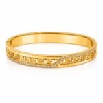 18K Gold Plated Greek Key Crystal Bangle Bracelet