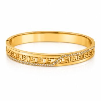 18K Gold Plated Greek Key Crystal Bangle Bracelet
