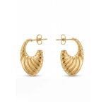 18K Gold Plated Ribbed Shell Hoop Earrings