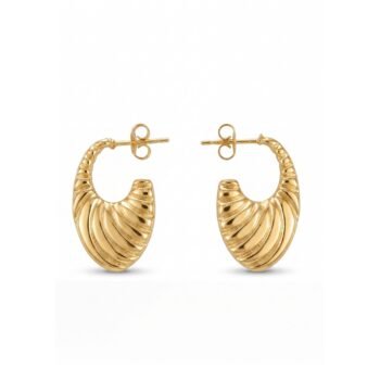 18K Gold Plated Ribbed Shell Hoop Earrings