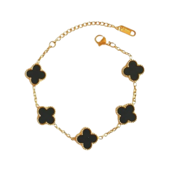 Yougorgeous 18K gold plated 5-motif black lucky clover station bracelet