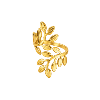 olive leaf adjustable ring, gold leaf ring, olive branch ring, laurel wreath ring, botanical leaf ring, bypass wrap ring, adjustable gold band, 18k pvd gold, 316l stainless steel, waterproof jewellery, anti-tarnish ring, hypoallergenic ring, demi fine jewellery, grecian jewellery, nature inspired jewellery, stacking ring, graduation gift, birthday gift for her, anniversary gift for wife, university student jewellery, working women accessories