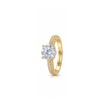 Yougorgeous 18K gold plated round solitaire cubic zirconia double row pave adjustable ring