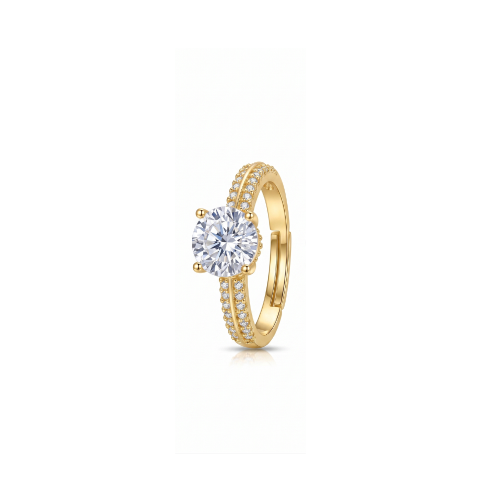 11 Yougorgeous 18K gold plated round solitaire cubic zirconia double row pave adjustable ring