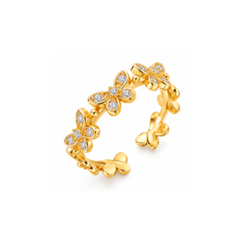 Yougorgeous 18K gold plated crystal butterfly spiral wrap ring on white background