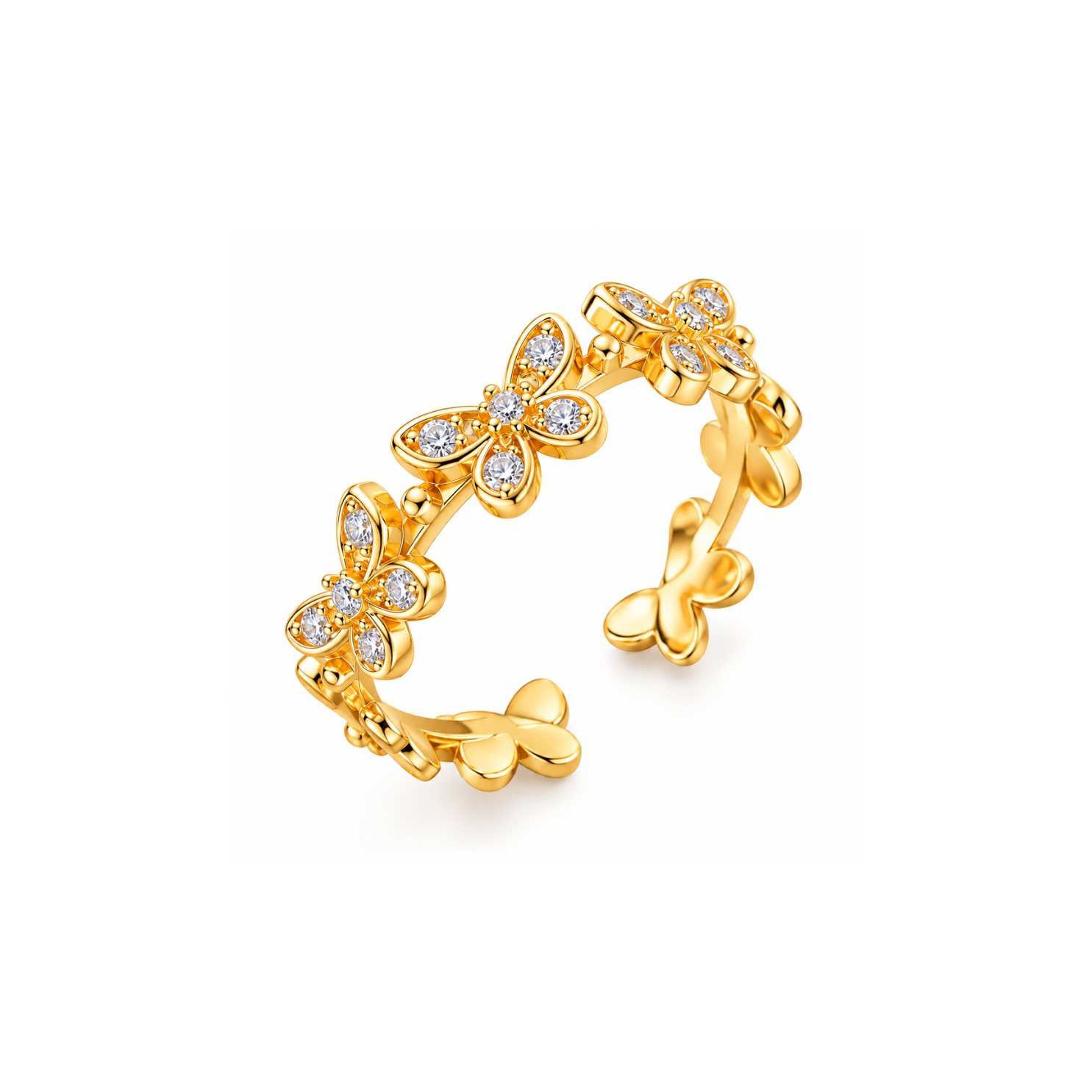Model wearing Yougorgeous open cuff butterfly eternity ring on index finger Model wearing Yougorgeous open cuff butterfly eternity ring on index finger