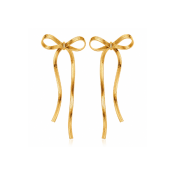 Yougorgeous 18K gold plated snake chain bow drop earrings on white background