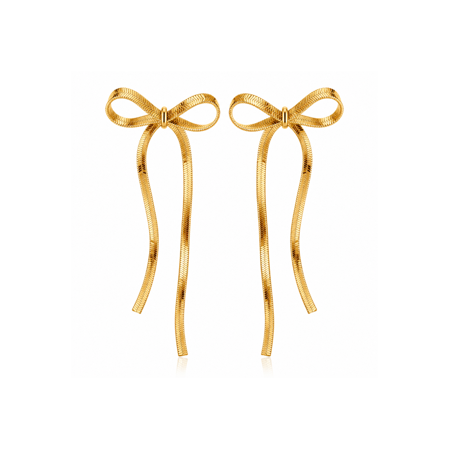 Yougorgeous 18K gold plated snake chain bow drop earrings on white background Yougorgeous 18K gold plated snake chain bow drop earrings on white background
