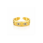 Yougorgeous 18K gold plated evil eye chunky adjustable cuff ring on white background