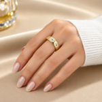 Yougorgeous 18K gold plated evil eye chunky adjustable cuff ring on white background