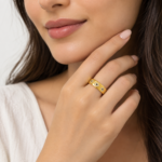 Yougorgeous 18K gold plated evil eye chunky adjustable cuff ring on white background