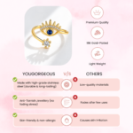 Yougorgeous 18K gold plated evil eye sunburst adjustable bypass ring on white background