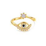Yougorgeous 18K gold plated evil eye beaded lash adjustable bypass ring on white background