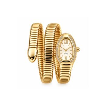 Yougorgeous 18K gold plated Serpenti crystal bezel coil wrap watch bracelet