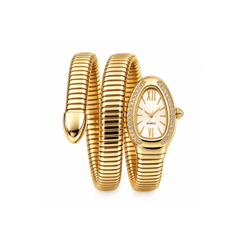 17 Yougorgeous 18K gold plated Serpenti crystal bezel coil wrap watch bracelet