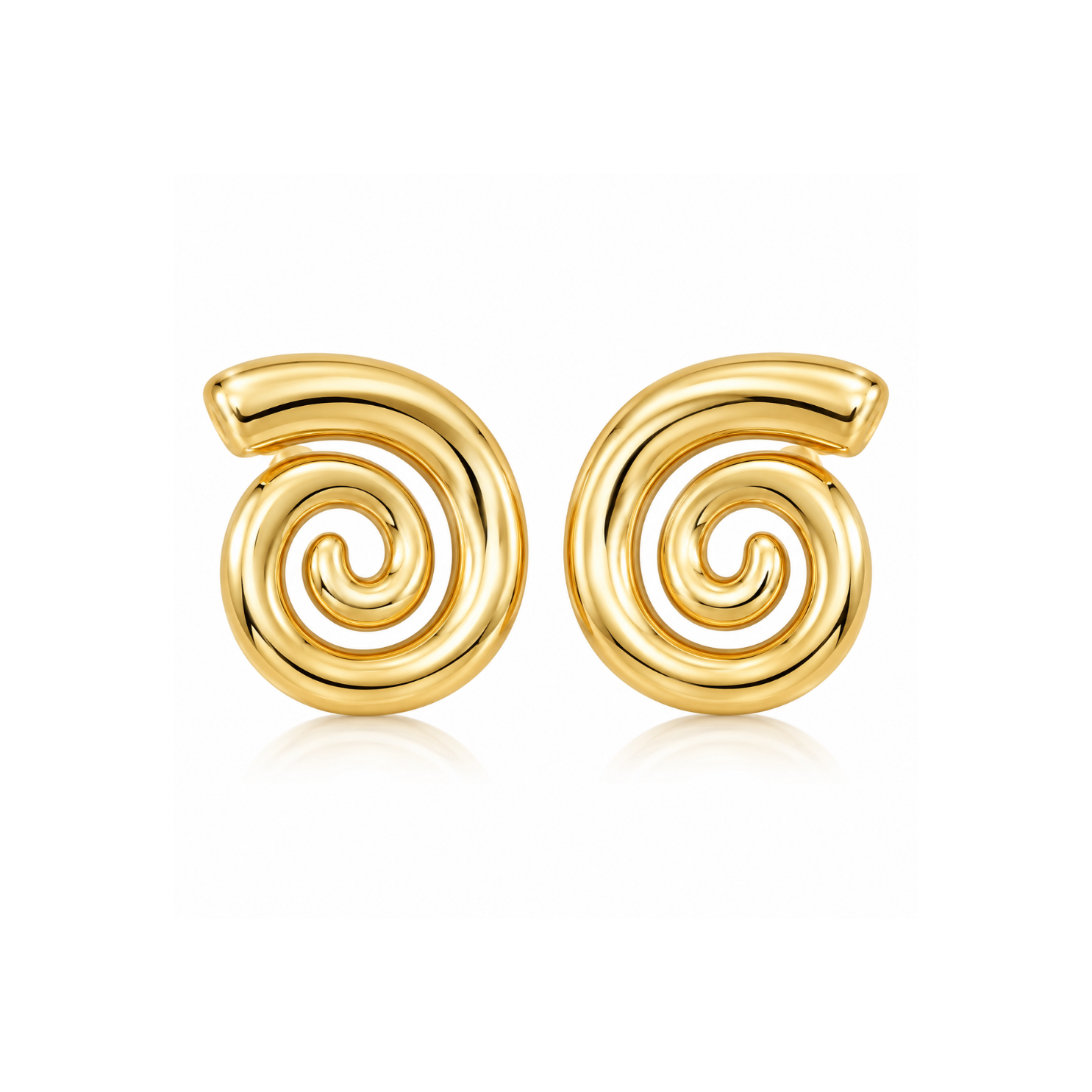 Yougorgeous 18K gold plated sculptural spiral stud earrings on white background Yougorgeous 18K gold plated sculptural spiral stud earrings on white background