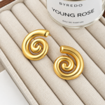 Yougorgeous 18K gold plated sculptural spiral stud earrings on white background