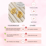Yougorgeous 18K gold plated sculptural spiral stud earrings on white background