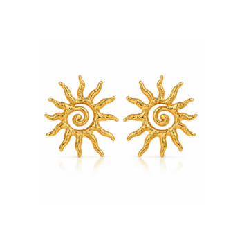 Yougorgeous 18K gold plated textured sunburst spiral stud earrings on white background