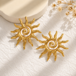 Yougorgeous 18K gold plated textured sunburst spiral stud earrings on white background