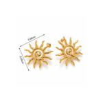 Yougorgeous 18K gold plated textured sunburst spiral stud earrings on white background
