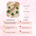Yougorgeous 18K gold plated 5-motif green clover station bracelet on white background