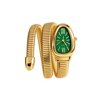 Yougorgeous 18K gold plated Serpenti emerald green dial coil wrap watch bracelet for women