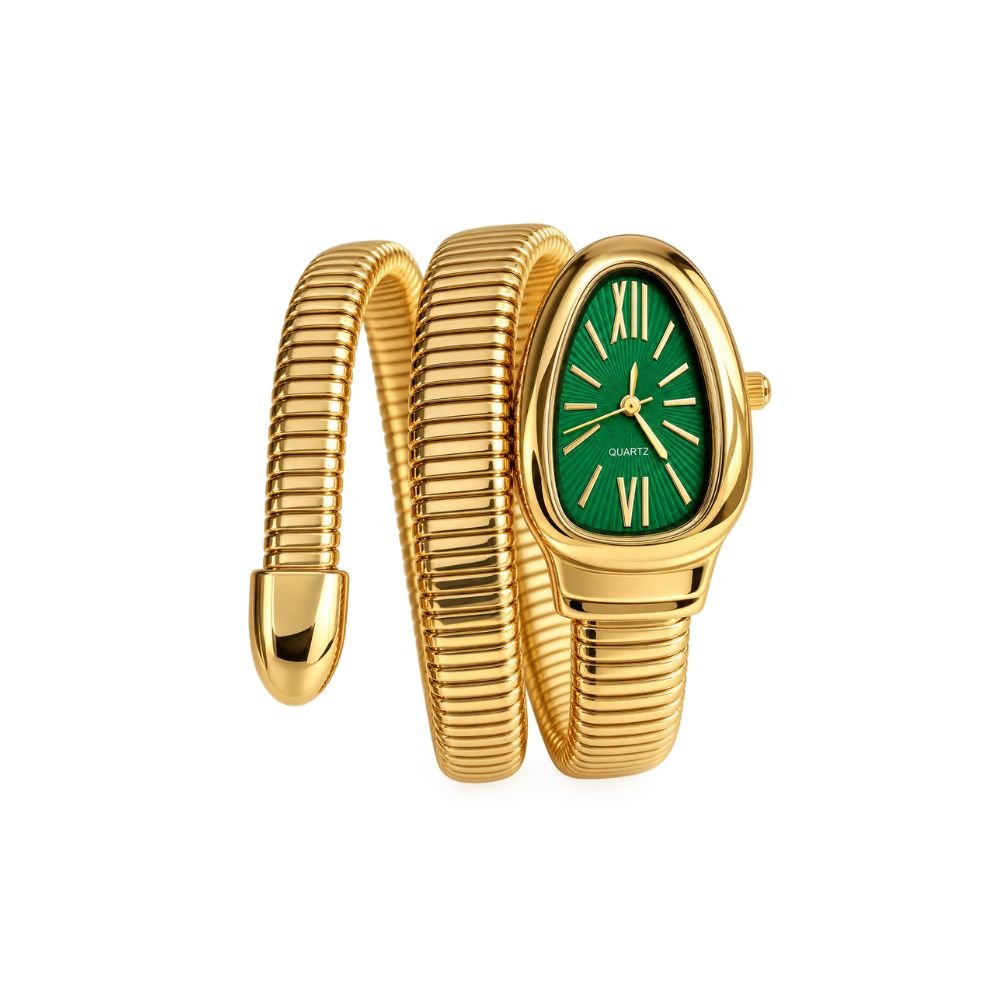35 Yougorgeous 18K gold plated Serpenti emerald green dial coil wrap watch bracelet for women