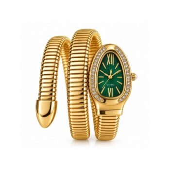 serpenti watch, emerald green dial watch, crystal bezel serpenti watch, snake bracelet watch, coil wrap watch, 18k gold plated watch, waterproof jewelry, anti tarnish watch, 316l stainless steel watch, tubogas watch bracelet, luxury watch for women, yougorgeous jewelry