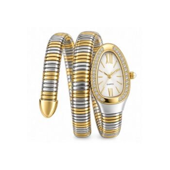 Yougorgeous two-tone 18K gold and silver Serpenti crystal bezel coil wrap watch bracelet for women