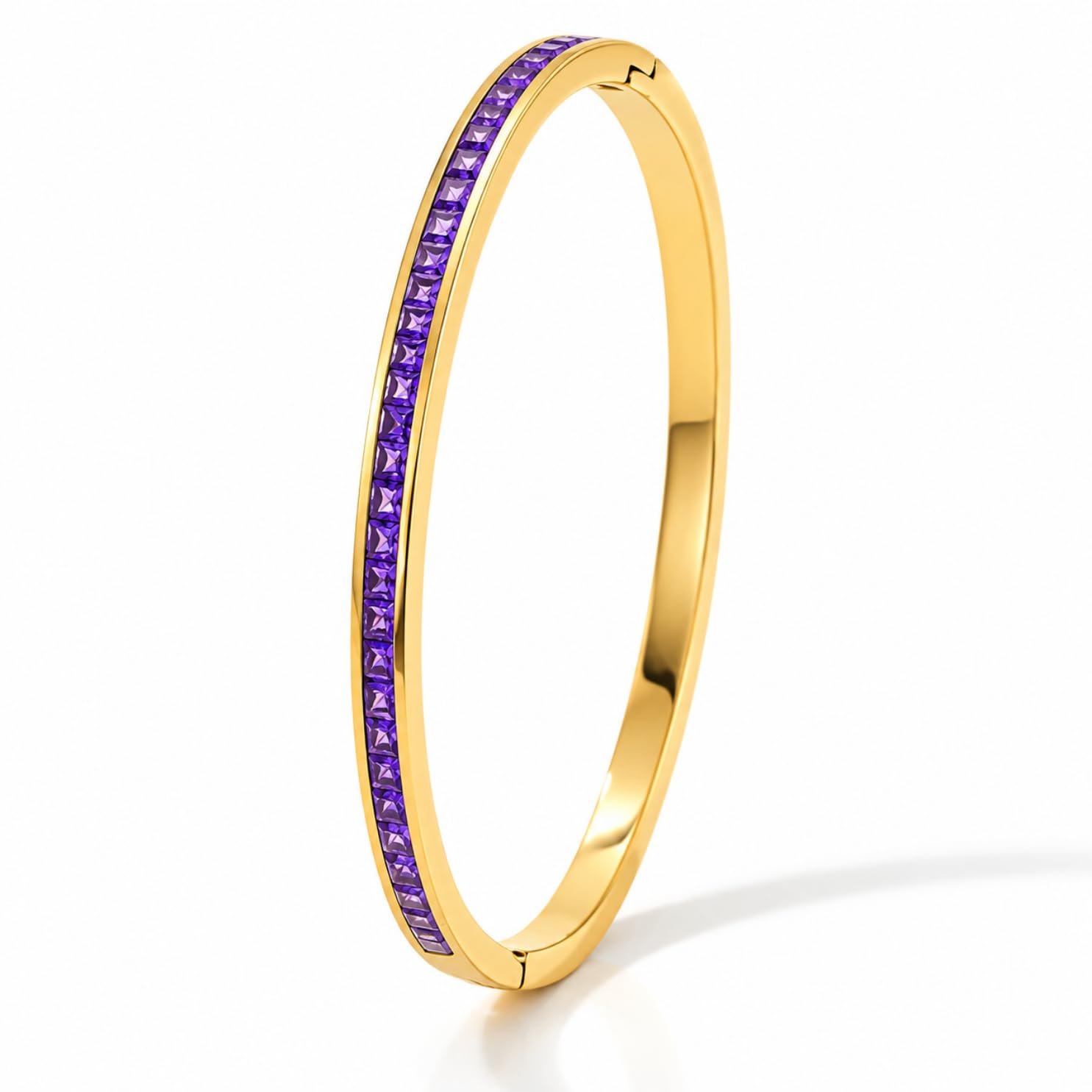Purple crystal tennis bangle, pink crystal bangle, channel set Purple Bracelet, gold tennis bracelet, oval hinged cuff, baguette crystal bracelet, 18k pvd gold, 316l stainless steel, waterproof jewellery, anti-tarnish bracelet, hypoallergenic bracelet, demi fine jewellery, barbiecore pink, stacking cuff, birthday gift for her, anniversary gift for wife, university student jewellery, working women accessories Purple crystal tennis bangle, pink crystal bangle, channel set Purple Bracelet, gold tennis bracelet, oval hinged cuff, baguette crystal bracelet, 18k pvd gold, 316l stainless steel, waterproof jewellery, anti-tarnish bracelet, hypoallergenic bracelet, demi fine jewellery, barbiecore pink, stacking cuff, birthday gift for her, anniversary gift for wife, university student jewellery, working women accessories