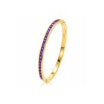 Purple crystal tennis bangle, pink crystal bangle, channel set Purple Bracelet, gold tennis bracelet, oval hinged cuff, baguette crystal bracelet, 18k pvd gold, 316l stainless steel, waterproof jewellery, anti-tarnish bracelet, hypoallergenic bracelet, demi fine jewellery, barbiecore pink, stacking cuff, birthday gift for her, anniversary gift for wife, university student jewellery, working women accessories
