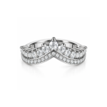 Yougorgeous silver tone crystal tiara ring with graduated prong set stones on white background