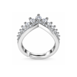 Yougorgeous silver tone crystal tiara ring with graduated prong set stones on white background