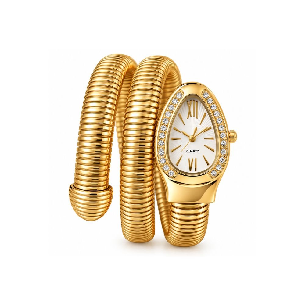 55 Yougorgeous 18K gold plated Serpenti opaline white dial crystal bezel coil wrap watch bracelet for women
