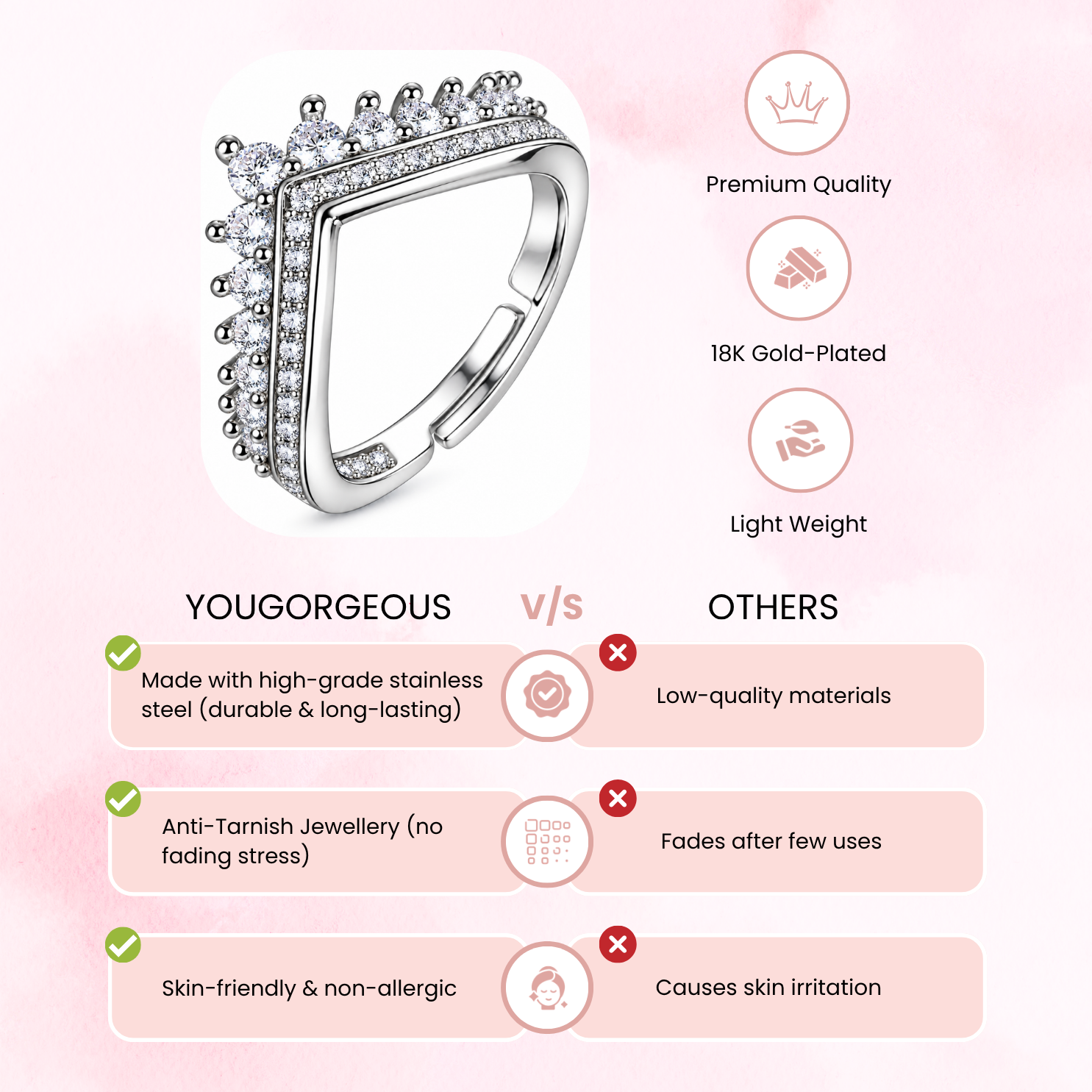 Water droplets splashing over anti-tarnish waterproof silver crystal tiara ring Water droplets splashing over anti-tarnish waterproof silver crystal tiara ring