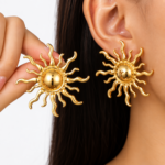 Yougorgeous 18K gold plated celestial sunburst stud earrings on white background